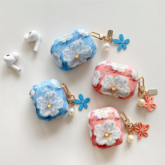 Blue Ray Oil Painting Flower Compatible wiht Airpods Cases