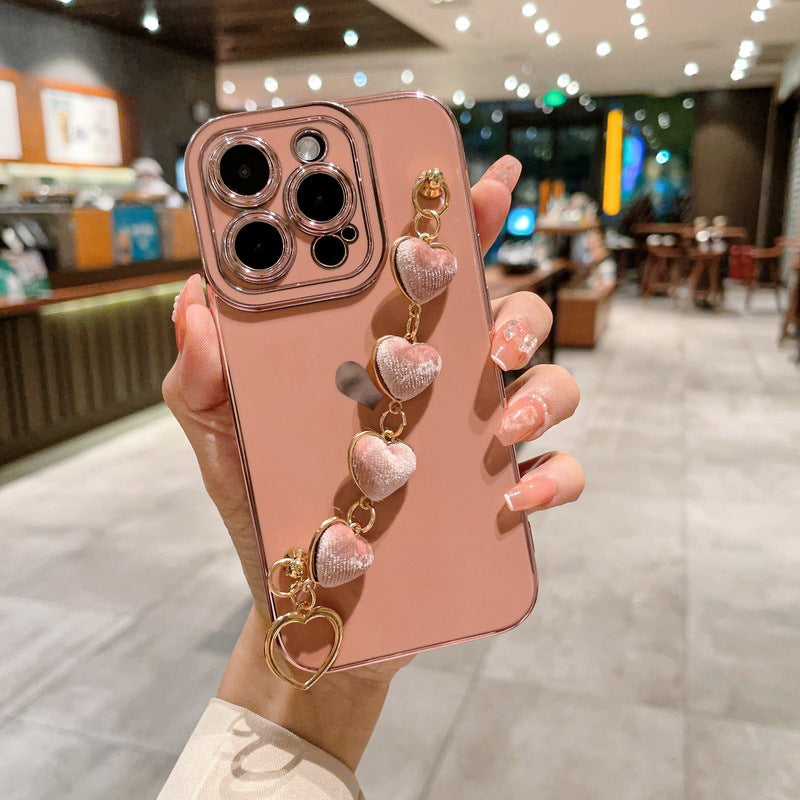 Cute Plating Love Heart Wrist Strap Chain Bracelet Soft Compatible with iPhone Case for Women Girls
