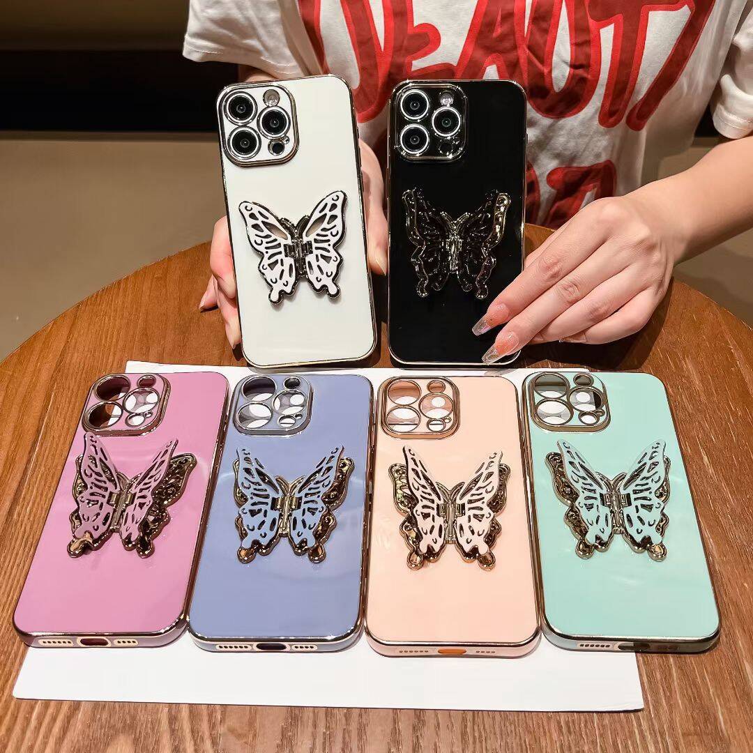 Chrome Plating Butterfly Stand Holder Compatible with iPhone Case