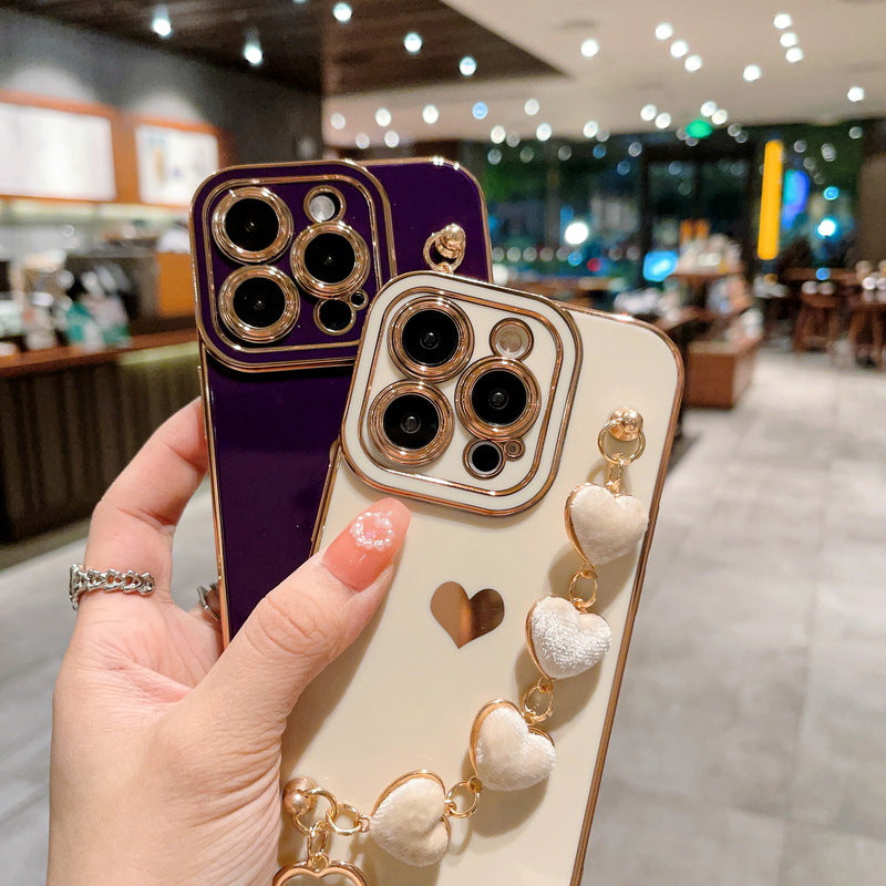 Cute Plating Love Heart Wrist Strap Chain Bracelet Soft Compatible with iPhone Case for Women Girls