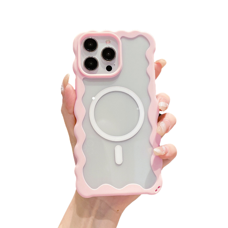 Candy Color Curly Wavy Frame Clear Magnetic Case for iPhone, Compatible with MagSafe Wireless Charging