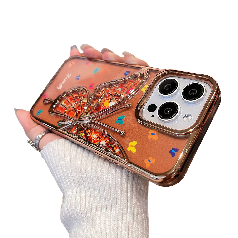 Electroplated Butterfly with Background Paper Compatible with iPhone Case