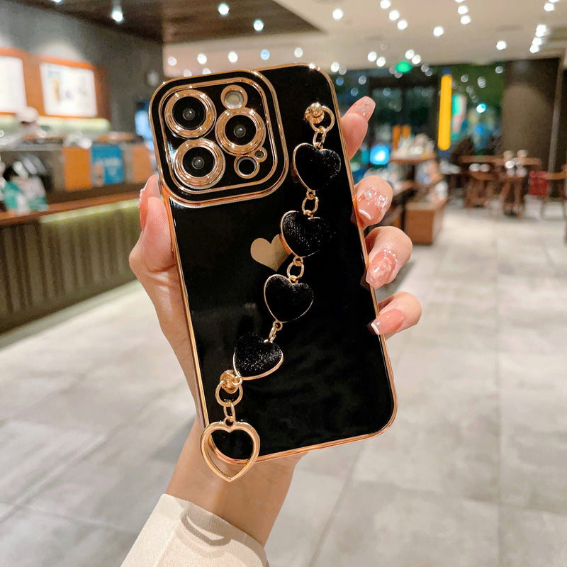 Cute Plating Love Heart Wrist Strap Chain Bracelet Soft Compatible with iPhone Case for Women Girls