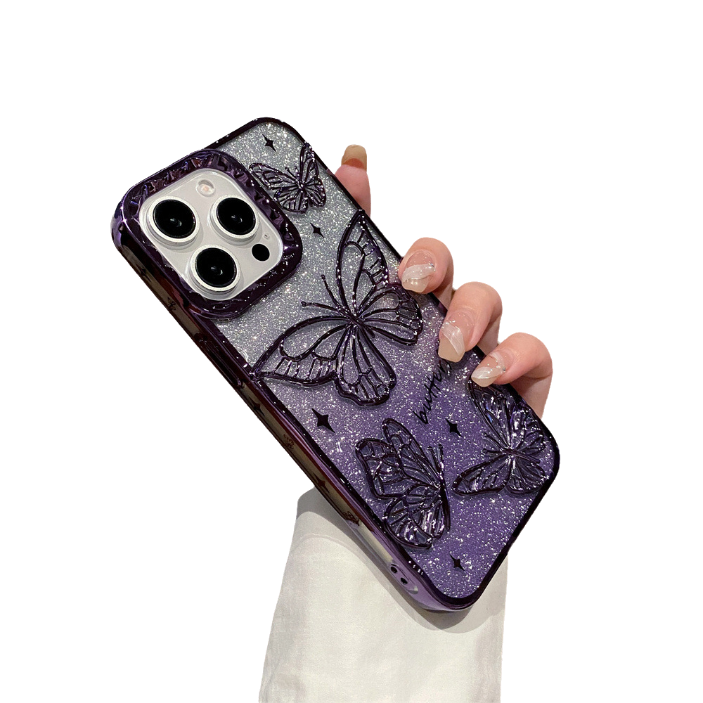Electroplated Butterfly with Gradient Bling Background Paper Compatible with iPhone Case