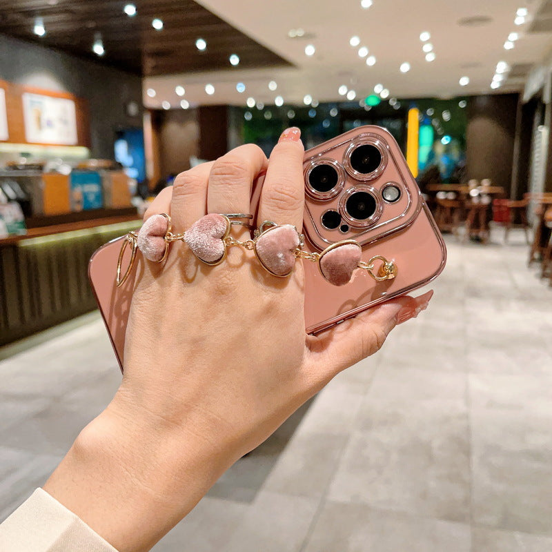 Cute Plating Love Heart Wrist Strap Chain Bracelet Soft Compatible with iPhone Case for Women Girls