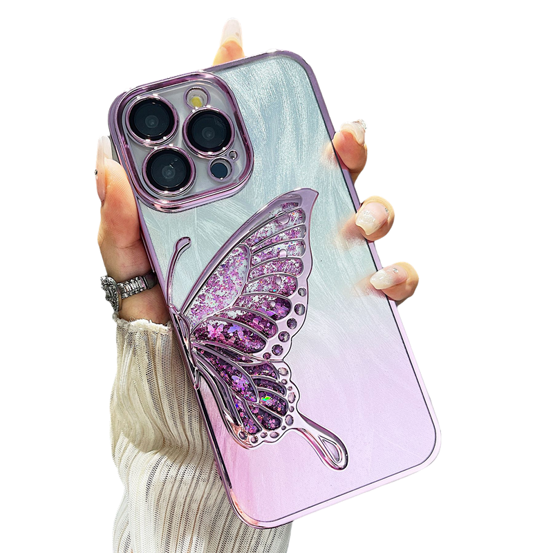 Plating Liquid Silicone Butterfly with Feather Background Paper Compatible with iPhone Case