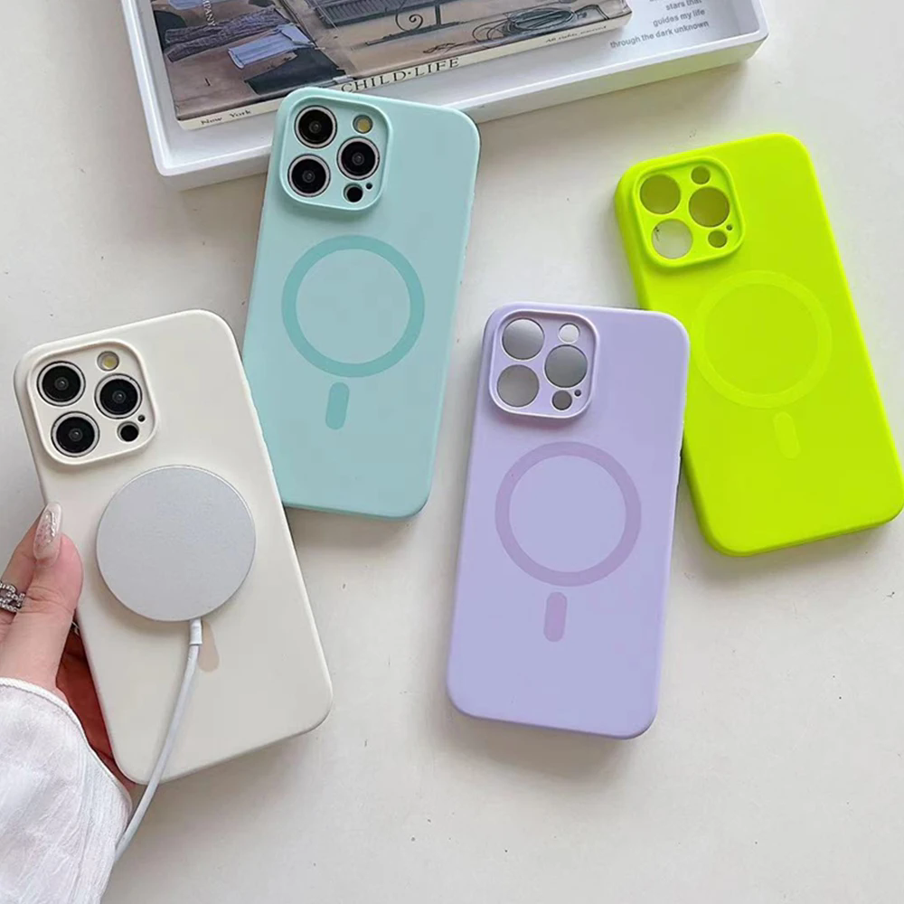Solid Color Magnetic Case for iPhone, Compatible with MagSafe Wireless Charging