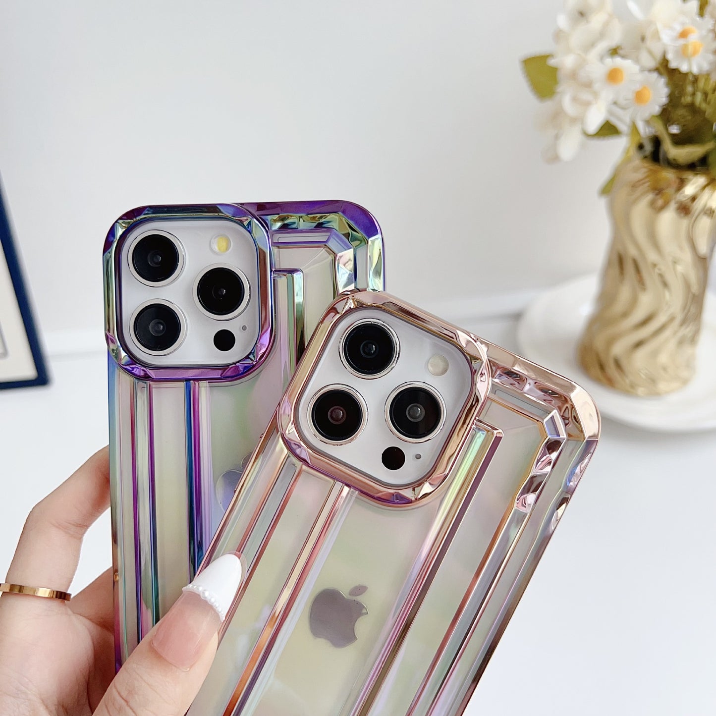 Chrome Plating Electroplated Rectangle Laser Rectangle Design Compatible with iPhone Case