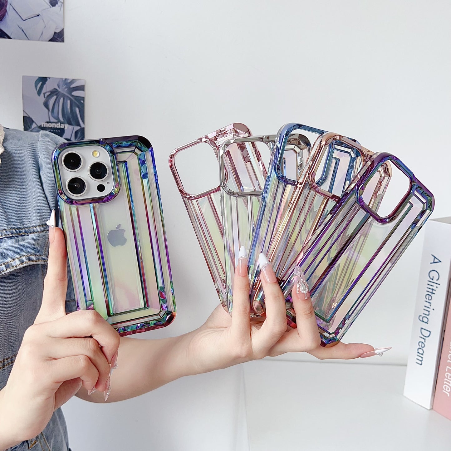 Chrome Plating Electroplated Rectangle Laser Rectangle Design Compatible with iPhone Case