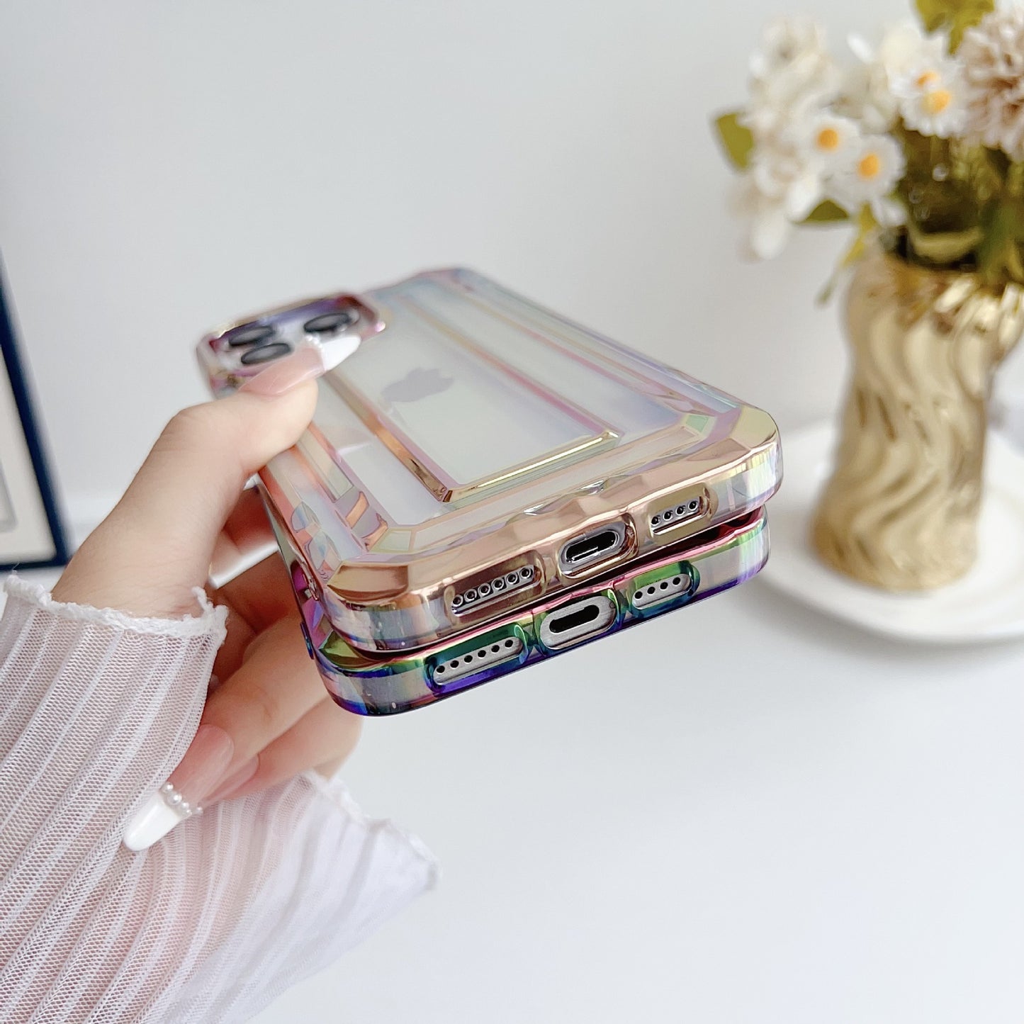 Chrome Plating Electroplated Rectangle Laser Rectangle Design Compatible with iPhone Case