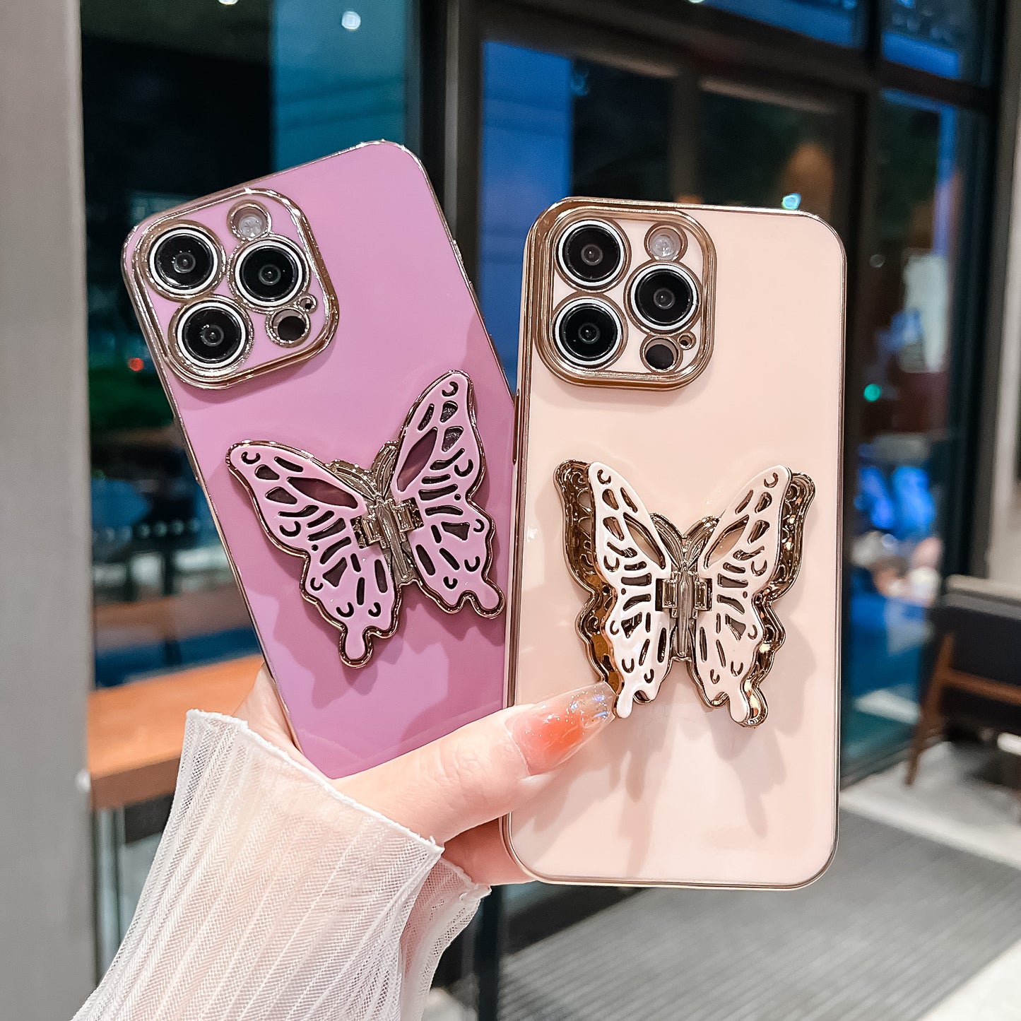Chrome Plating Butterfly Stand Holder Compatible with iPhone Case