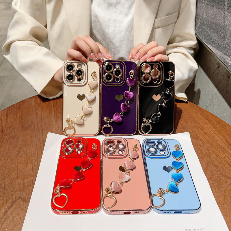 Cute Plating Love Heart Wrist Strap Chain Bracelet Soft Compatible with iPhone Case for Women Girls