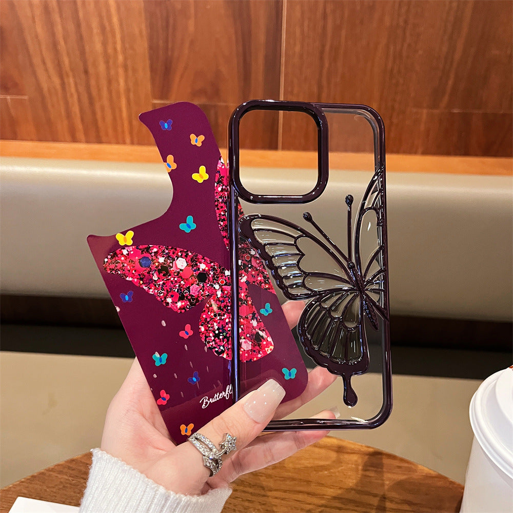 Electroplated Butterfly with Background Paper Compatible with iPhone Case