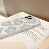 Wave Frame Flower Floral Oil Painting Silicone Shockproof Compatible with iPhone Case