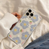 Wave Frame Flower Floral Oil Painting Silicone Shockproof Compatible with iPhone Case