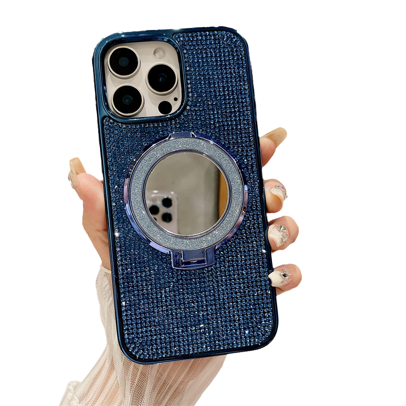 Glitter Bling Diamond Mirror with Stand Holder Magnetic Case for iPhone, Compatible with MagSafe Wireless Charging