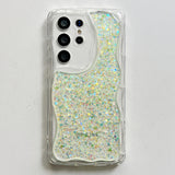 Bling Glitter Wavy Frame Cream Pattern Compatible with Samsung Case