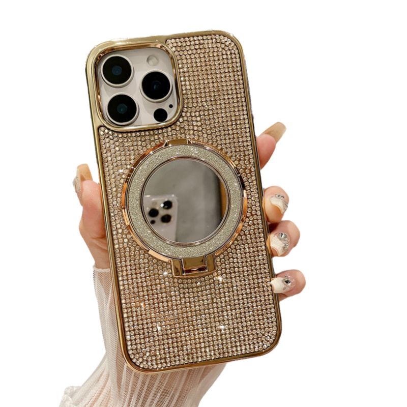 Glitter Bling Diamond Mirror with Stand Holder Magnetic Case for iPhone, Compatible with MagSafe Wireless Charging