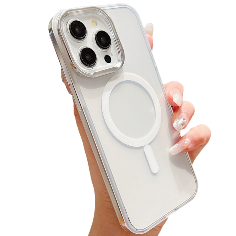 Plating Clear Magnetic Case for iPhone, Compatible with MagSafe Wireless Charging