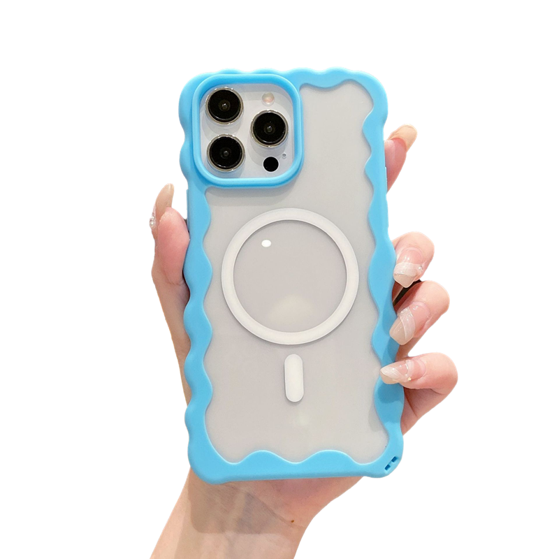 Candy Color Curly Wavy Frame Clear Magnetic Case for iPhone, Compatible with MagSafe Wireless Charging