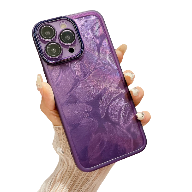 Laser Feather Pattern Compatible with iPhone Case