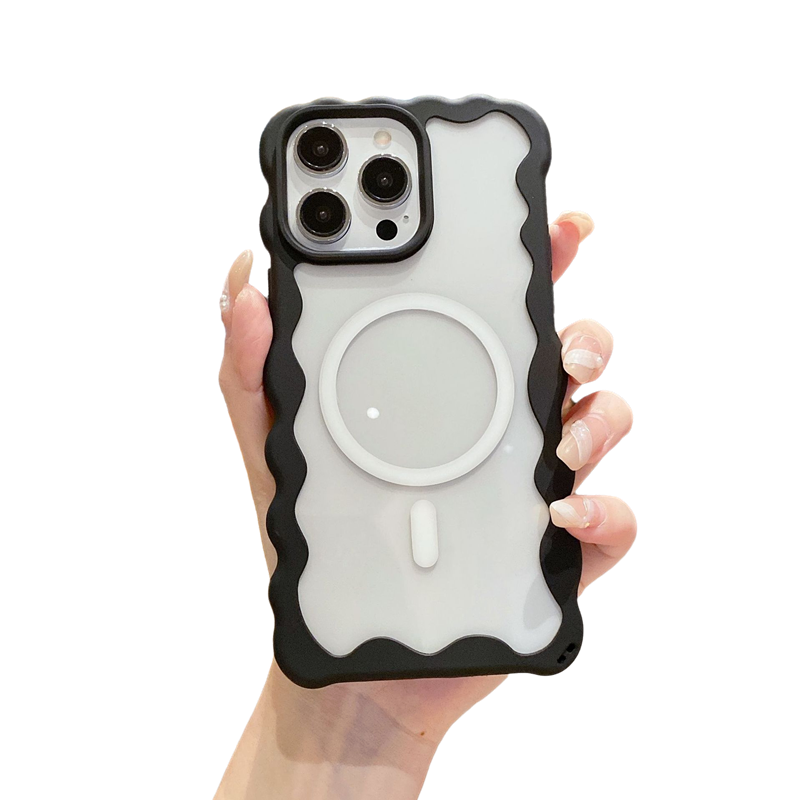 Candy Color Curly Wavy Frame Clear Magnetic Case for iPhone, Compatible with MagSafe Wireless Charging