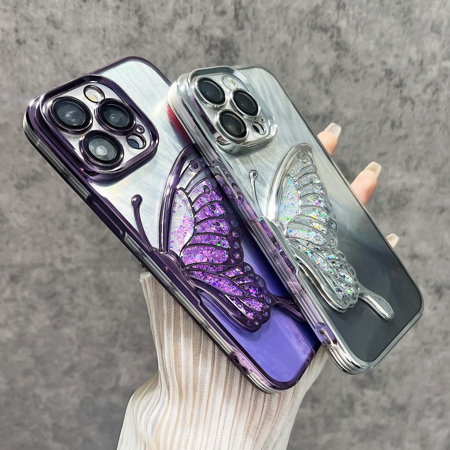 Plating Liquid Silicone Butterfly with Feather Background Paper Compatible with iPhone Case