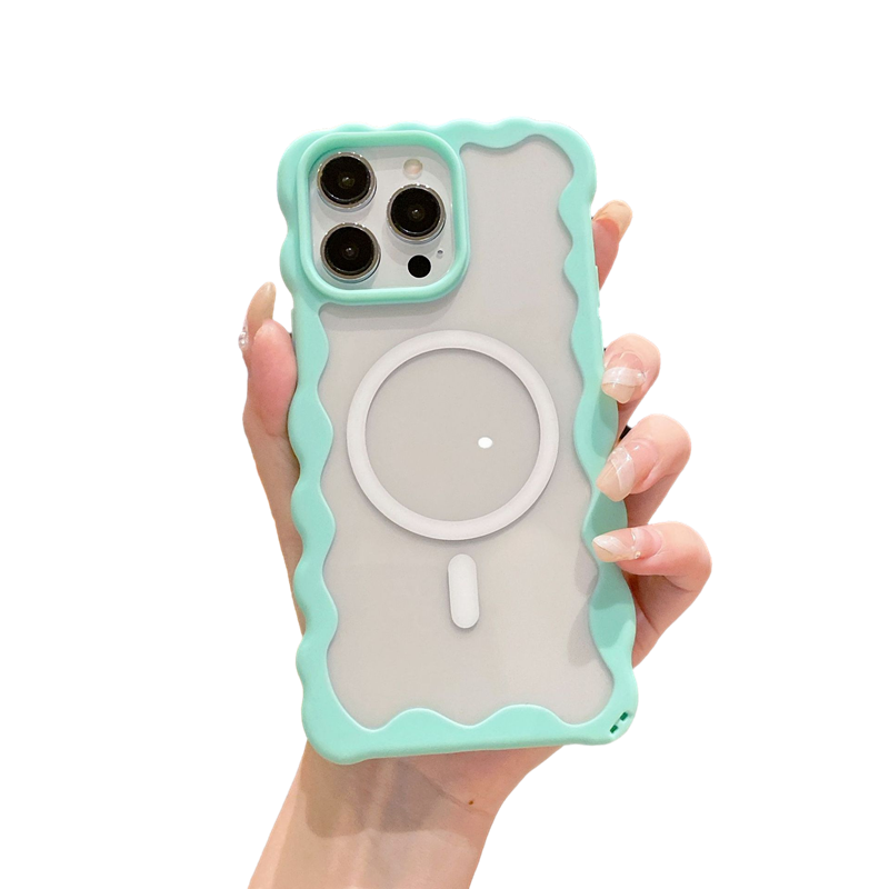 Candy Color Curly Wavy Frame Clear Magnetic Case for iPhone, Compatible with MagSafe Wireless Charging