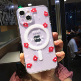Cute Cartoon Red Flowers for Magsafe Magnetic Wireless Charging Compatible with iPhone Case