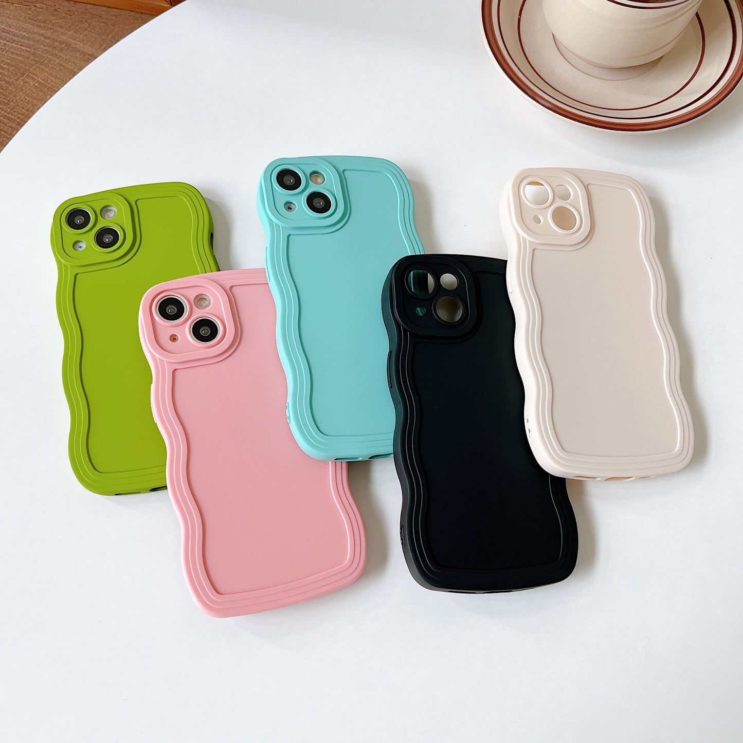 Solid Color Curly Wave Frame Soft Compatible with iPhone Case…