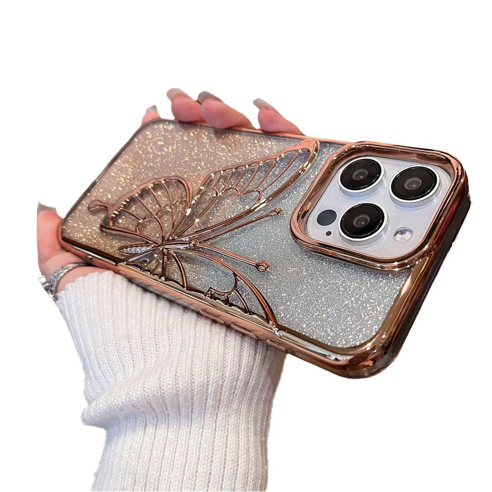 Electroplated Butterfly with Bling Background Paper Compatible with iPhone Case