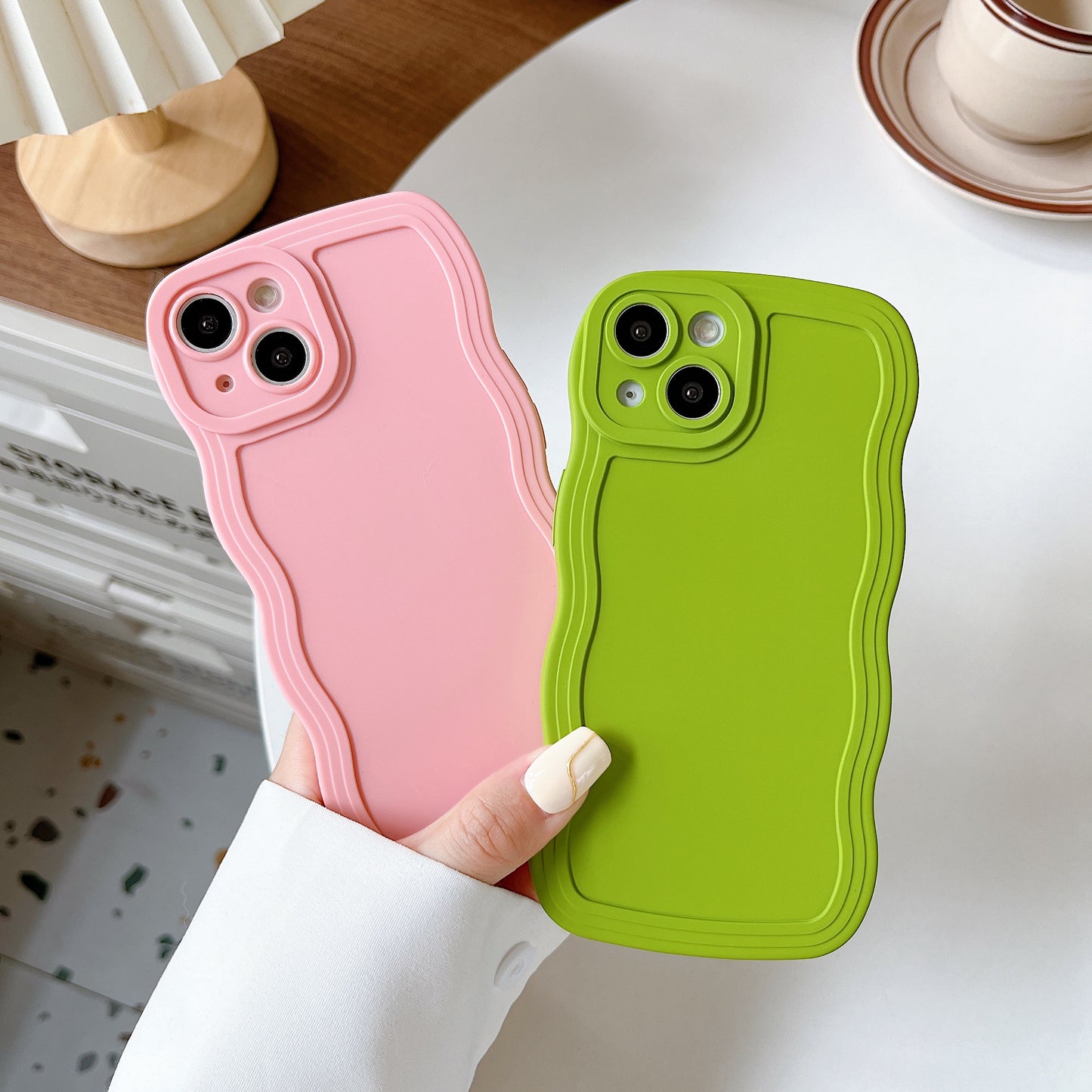 Solid Color Curly Wave Frame Soft Compatible with iPhone Case…