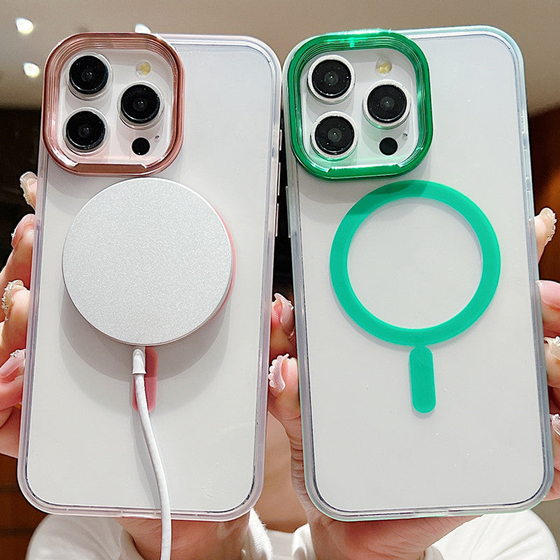Plating Clear Magnetic Case for iPhone, Compatible with MagSafe Wireless Charging