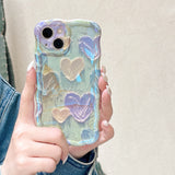 Blue Ray Oil Painting Love Heart Wave Frame Compatible with iPhone Case
