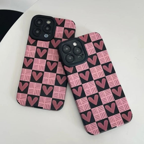 Love Heart Grid Compatible with iPhone Case