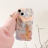 Blue Ray Oil Painting Butterfly Wave Frame Compatible with iPhone Case