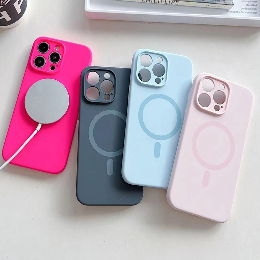 Solid Color Magnetic Case for iPhone, Compatible with MagSafe Wireless Charging