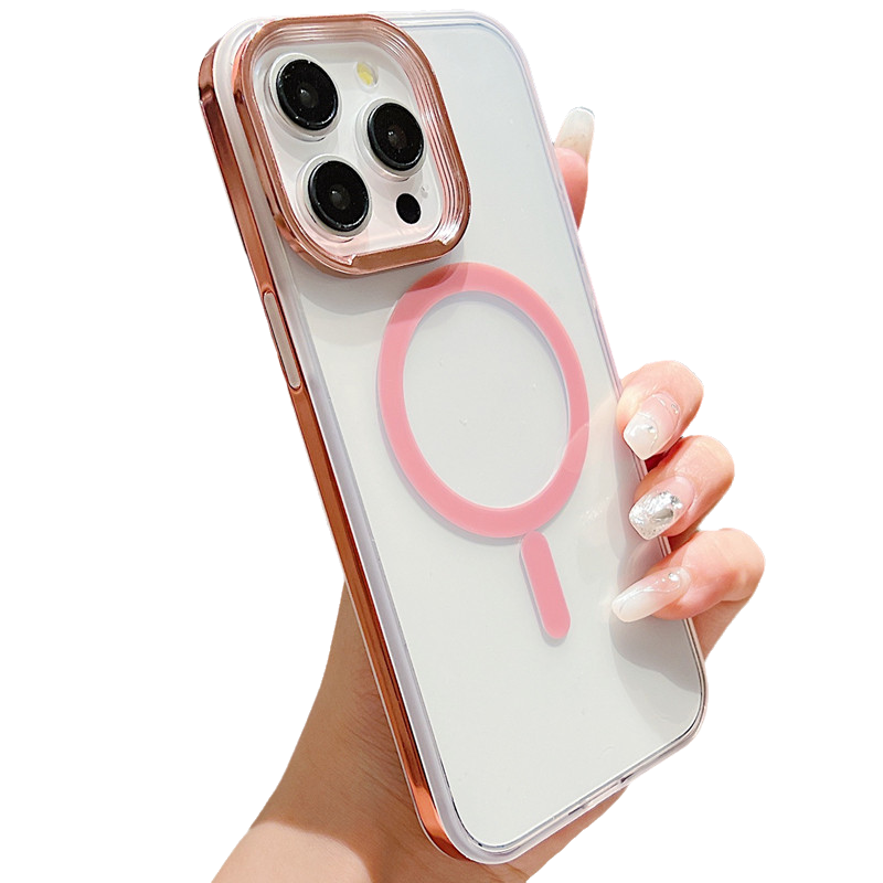 Plating Clear Magnetic Case for iPhone, Compatible with MagSafe Wireless Charging