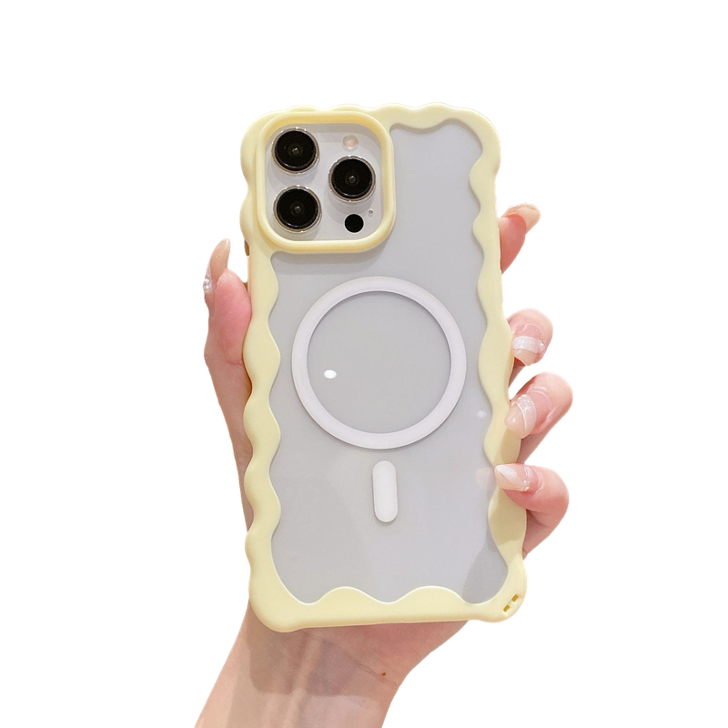 Candy Color Curly Wavy Frame Clear Magnetic Case for iPhone, Compatible with MagSafe Wireless Charging
