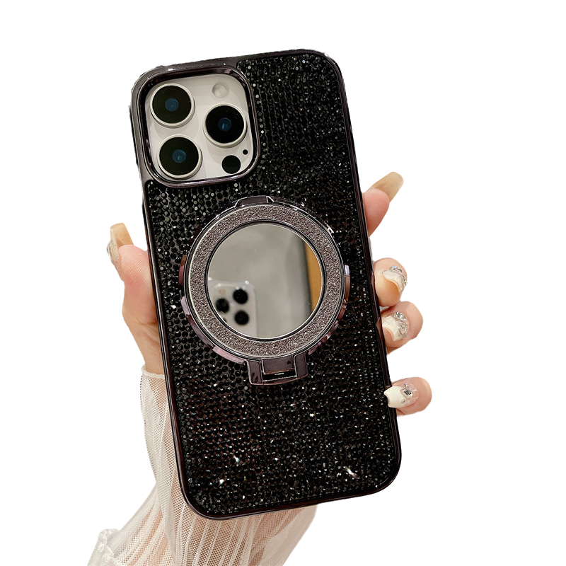 Glitter Bling Diamond Mirror with Stand Holder Magnetic Case for iPhone, Compatible with MagSafe Wireless Charging