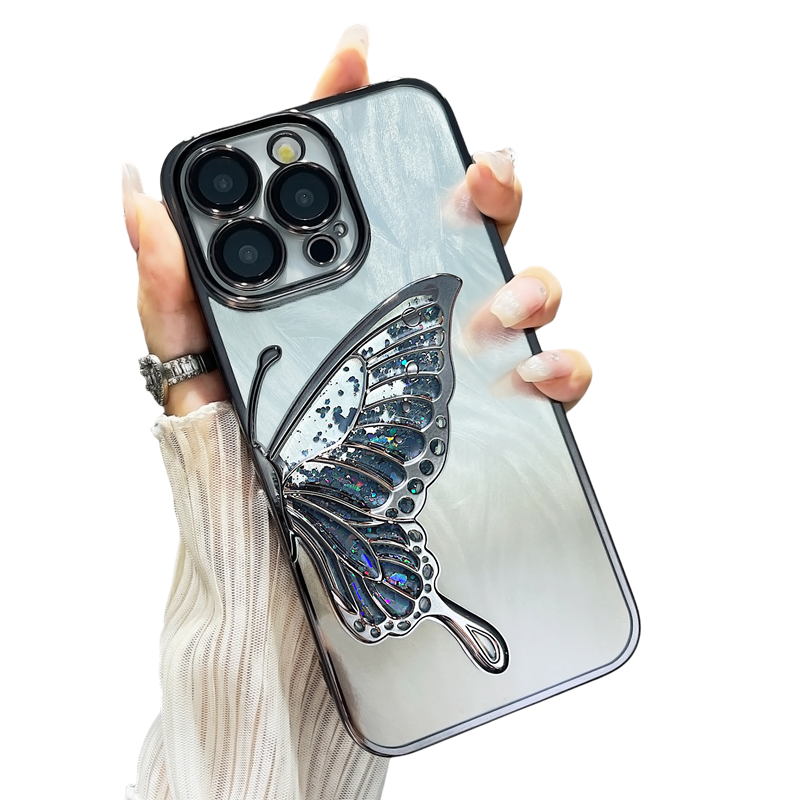 Plating Liquid Silicone Butterfly with Feather Background Paper Compatible with iPhone Case