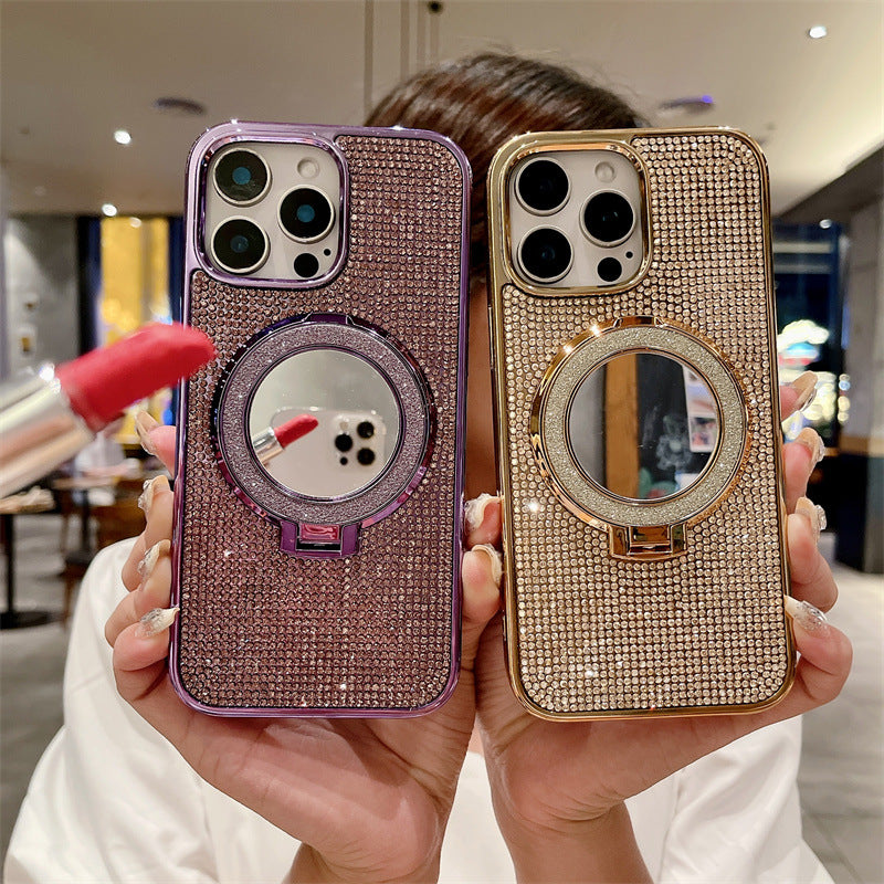 Glitter Bling Diamond Mirror with Stand Holder Magnetic Case for iPhone, Compatible with MagSafe Wireless Charging