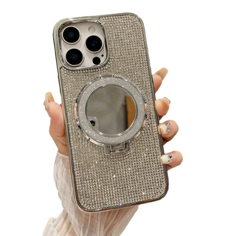 Glitter Bling Diamond Mirror with Stand Holder Magnetic Case for iPhone, Compatible with MagSafe Wireless Charging