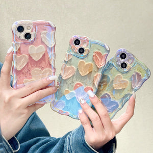 Blue Ray Oil Painting Love Heart Wave Frame Compatible with iPhone Case