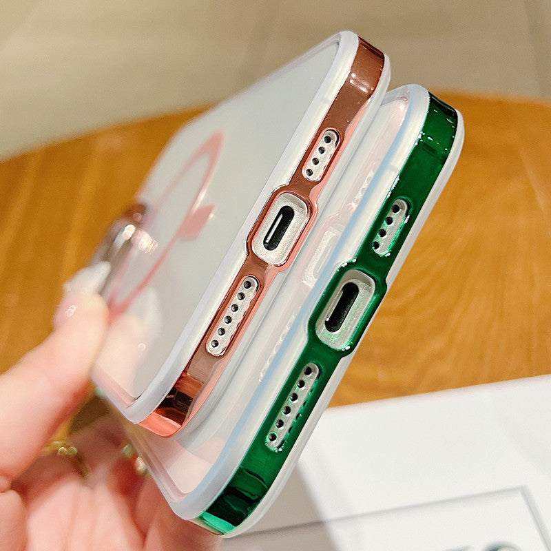 Plating Clear Magnetic Case for iPhone, Compatible with MagSafe Wireless Charging