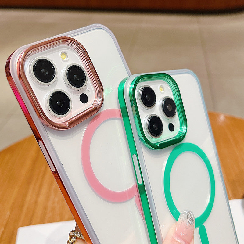 Plating Clear Magnetic Case for iPhone, Compatible with MagSafe Wireless Charging