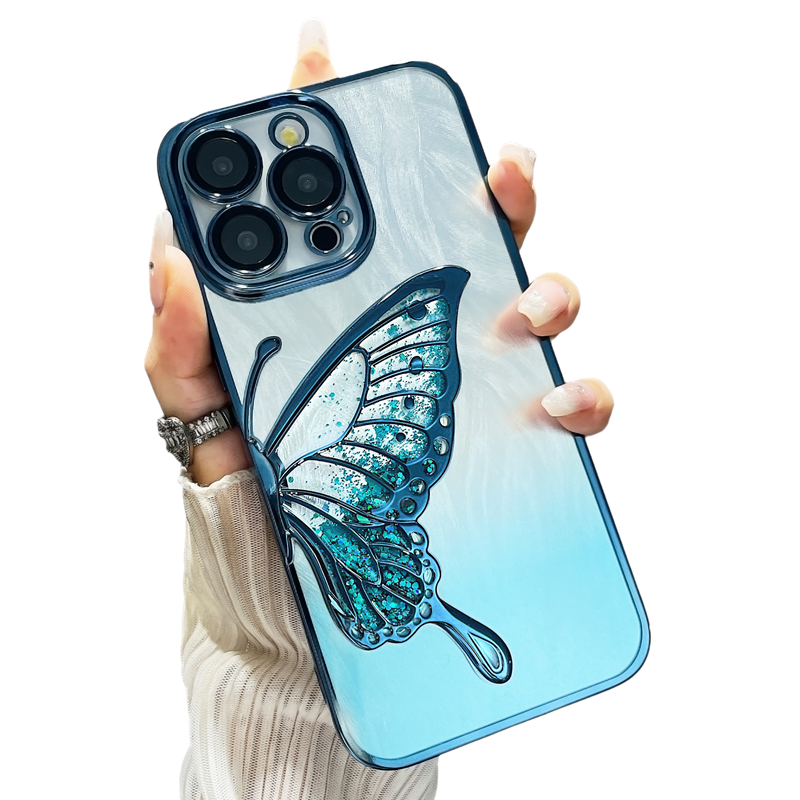 Plating Liquid Silicone Butterfly with Feather Background Paper Compatible with iPhone Case