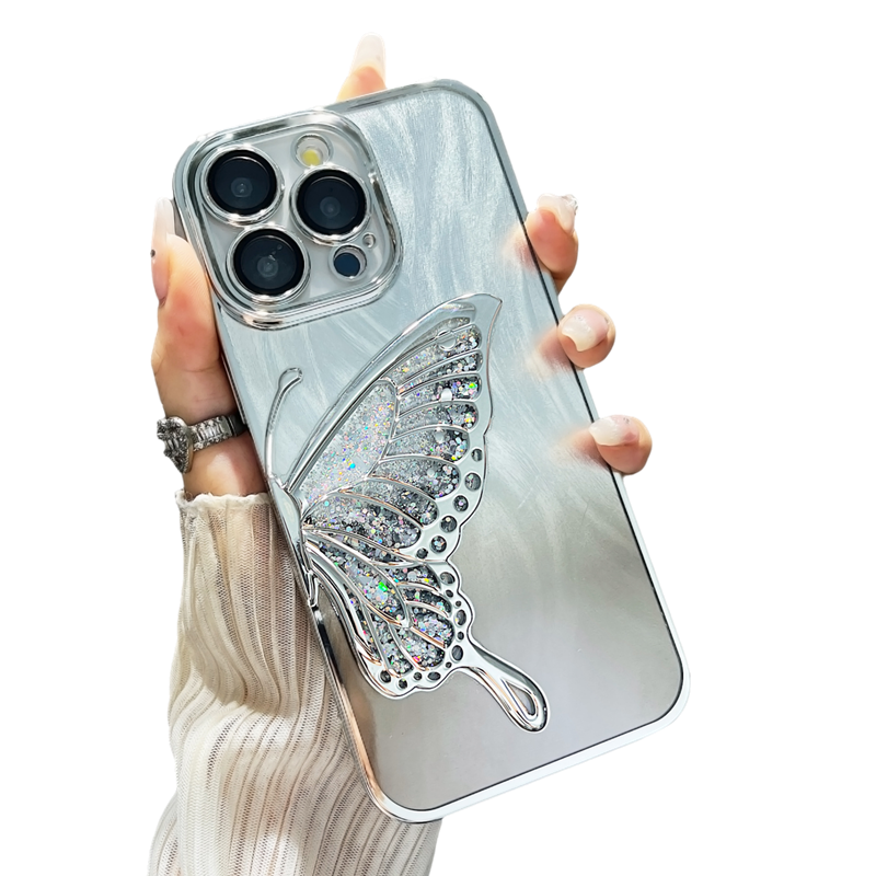 Plating Liquid Silicone Butterfly with Feather Background Paper Compatible with iPhone Case