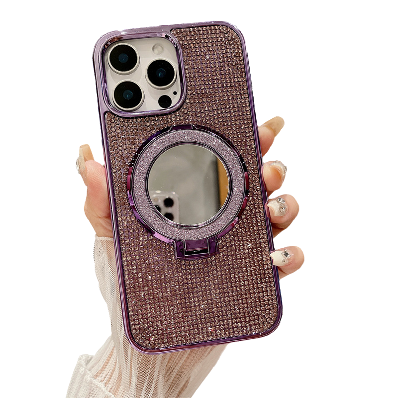 Glitter Bling Diamond Mirror with Stand Holder Magnetic Case for iPhone, Compatible with MagSafe Wireless Charging