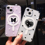 Love Heart Butterfly for Magnetic Magsafe Wireless Charging Transparent Soft Compatible with iPhone Case